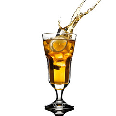 glass of cola with ice isolated on transparent background