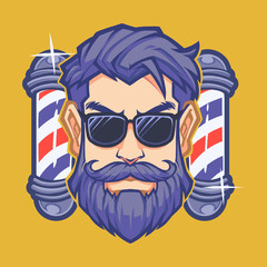 Barber Shop Logo with barber pole in vintage style