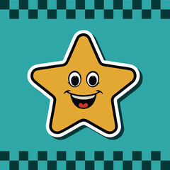 Groovy star character vector illustration. Star mascot with smile. star cartoon mascot characters in trendy retro style