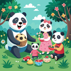 the-panda-family-are-doing-picnic-at-the-forest