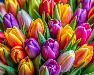 A close-up view of tulips in a bouquet, where each flower tells a story of vibrant youth and the inevitable process of aging.