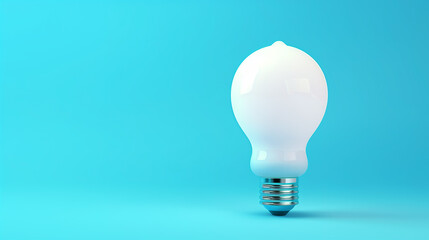  White light bulb on bright blue background in pastel colors. Minimalist concept, bright idea concept, isolated lamp. 3d render illustration.