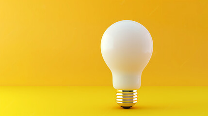 White light bulb on bright yellow background in pastel colors. Minimalist concept, bright idea concept, isolated lamp. 3d render illustration.