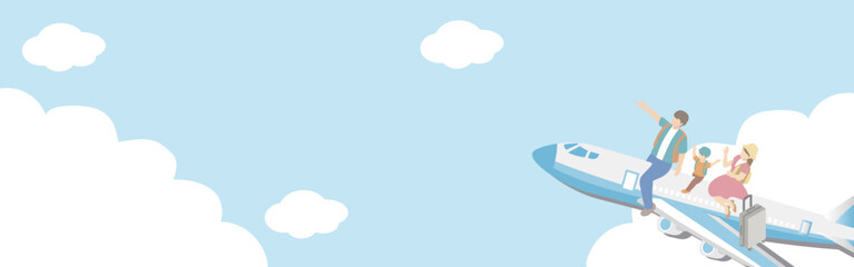 バナー　旅行　夏　フレーム　人物　家族　背景　コピースペース　イラスト素材