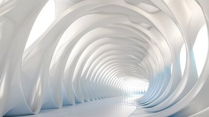 Abstract white twisted tunnel perspective. 3d render.