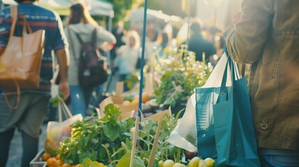 The market buzzes with conversations about sustainable living and the benefits of buying local.