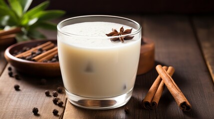 Close-up of traditional mexican horchata or agua fresca beverage for refreshing drink concept