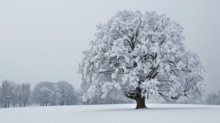 A large tree blanketed in snow