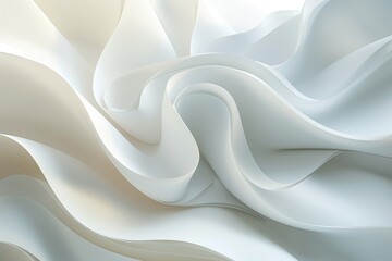 Abstract white paper waves with soft shadows creating a serene, minimalist design.	