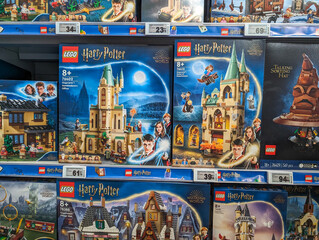 Obraz premium France, 26 April 2024: Harry Potter Lego sets on store shelf.