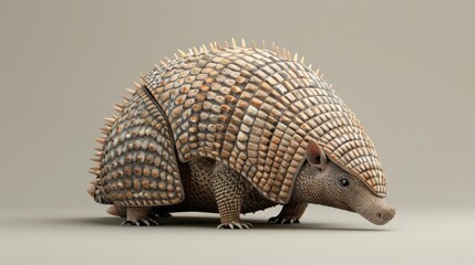 Obraz premium View of an armadillo rolling into a ball flat design front view natural armor theme 3D render Triadic Color Scheme