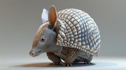 Fototapeta premium View of an armadillo rolling into a ball flat design front view natural armor theme 3D render Triadic Color Scheme