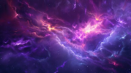 Cosmic nebula with vibrant colors, swirling gases and twinkling stars, deep space background with a touch of fantasy