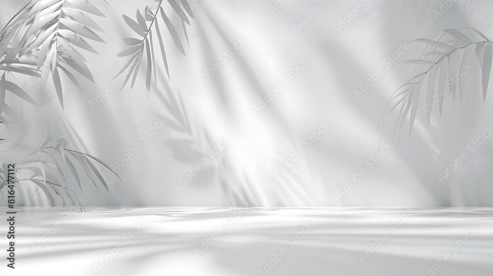 Aufkleber minimalistic light background with blurred foliage shadow on a white wall beautiful background for p