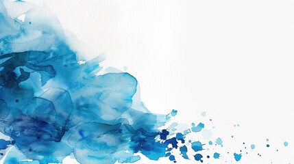 Blue watercolor painting on a blank white canvas