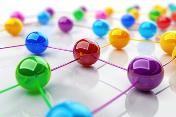 Obraz premium Vibrant 3D spheres connected by lines, showcasing network or molecular structure concept