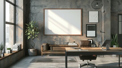 3D Render of Home Office Wall Poster Mockup: ISO A Paper Size