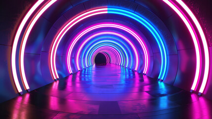 Futuristic light trail in tunnel abstract background .