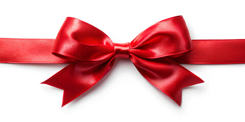 Shiny red satin ribbon on white background