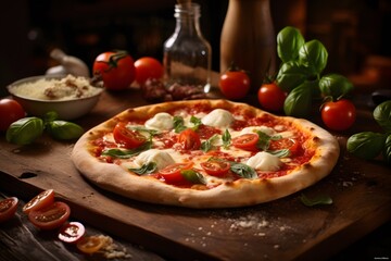 pizza with tomatoes and mozzarella