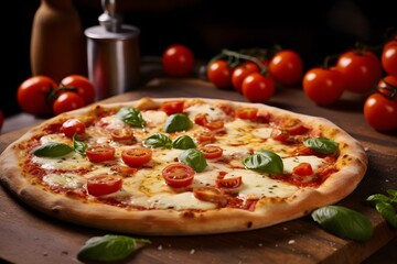 pizza with salami and vegetables