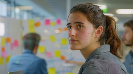  data analyst brainstorming ideas with colleagues in a modern office setting, 