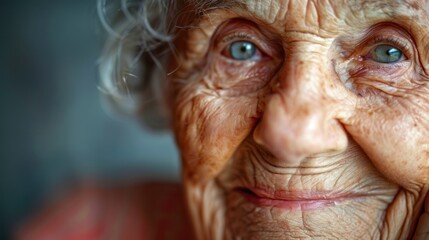 A close-up of an elderly woman's face, 