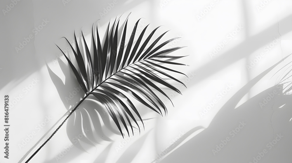 Poster abstract background of shadows palm leaf on a white wall white and black : generative ai
