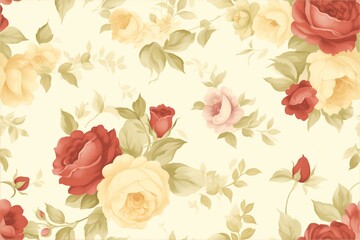 Seamless Watercolor Rose Pattern with Leaves background