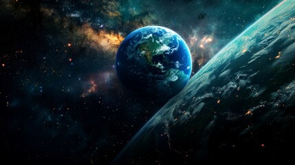 portrait of planet earth  horizon in space