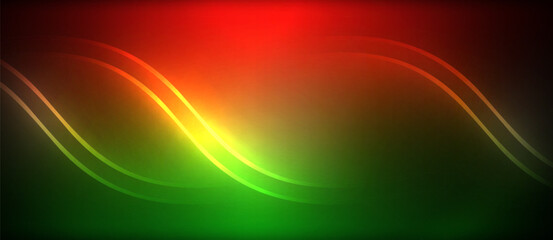 Obraz premium Neon glowing circle rays, light round lines in the dark, planet style neon wave lines. Energetic electric concept design for wallpaper, banner, background