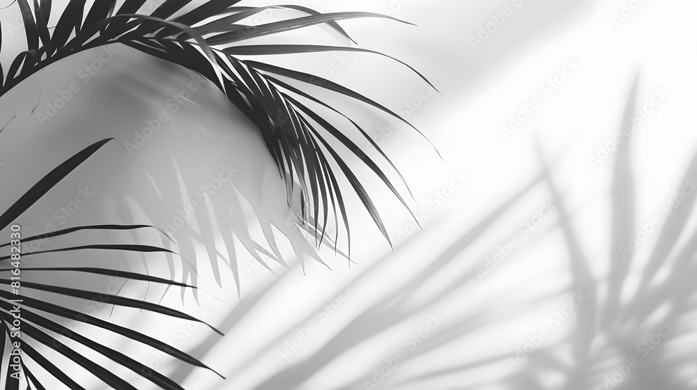 Poster Abstract shadow black white palm leaf shadow on a white wall Background Blank copy space : Generative AI