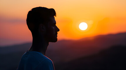 Fototapeta premium Man posing in silhouette with the sunset Turkey : Generative AI
