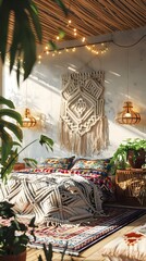 Bohemian Bedroom Sanctuary A VintageInspired Escape Adorned with Eclectic Flair and Macrame Art