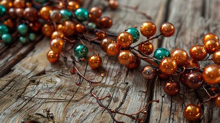 Rustic wood decorated with emerald and amber berries  Memorial Day.