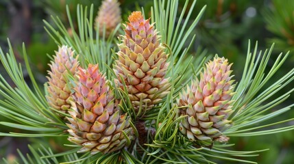 Abundant young pine cones on a pine tree