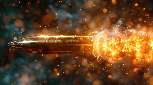 High-speed bullet in mid-flight, leaving behind a trail of smoke