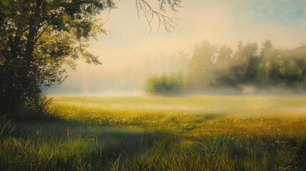 Obraz premium Misty morning in a summer field