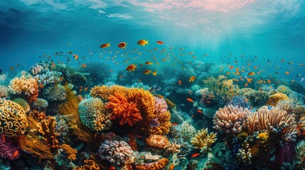 Fototapeta premium An underwater of a vibrant coral reef teeming with colorful marine life, 