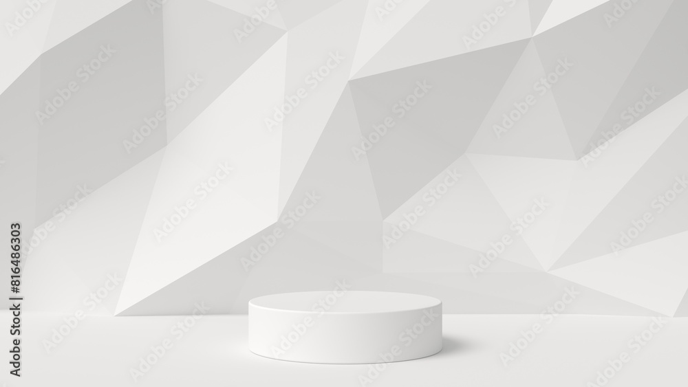 Poster abstract 3d background white color. low poly background with 3d podium and empty space for product o