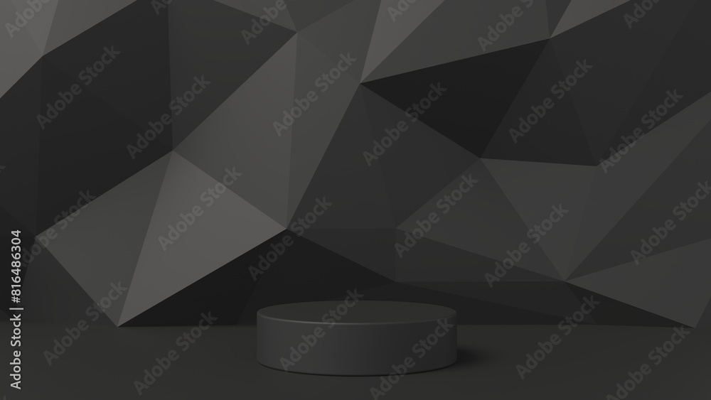 Poster abstract 3d background black color. low poly background with 3d podium and empty space for product o