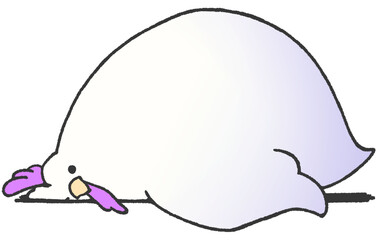 A chicken lying down looking at me(purple)