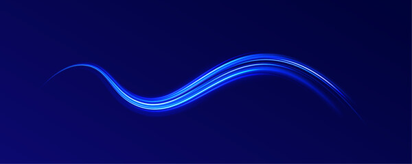 Futuristic neon light line trails. semicircular wave, light trail curve swirl, optical.  Neon color glowing lines background, Purple glowing wave swirl, impulse cable lines.	