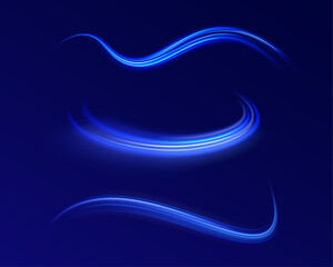 Blue glowing shiny lines effect comet vector background. Futuristic neon light line trails. semicircular wave, light trail curve swirl, optical.
