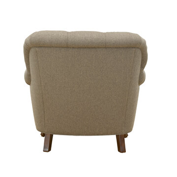 recommend clip art: cut out fabric armchair soft cushion with wood leg isolated on white background. clipping path included. 3d rendering modern interior retro furniture design for living room. studio photography.