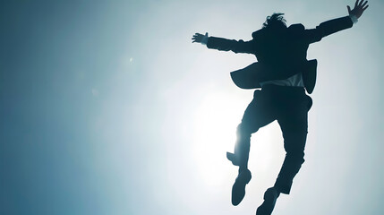 Fototapeta premium Silhouette of jumping young asian businessman : Generative AI