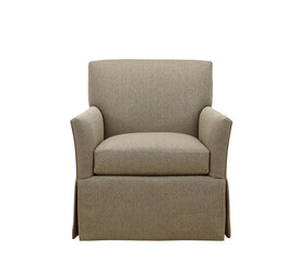 cut out fabric armchair soft cushion with wood leg isolated on white background. clipping path included. 3d rendering modern interior retro furniture design for living room. studio photography.