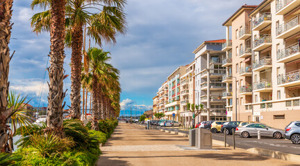 Ensemble of a modern residence, in the town of Sète, in Occitanie, France