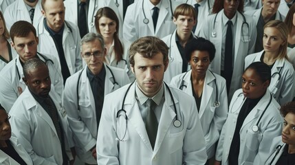 Fototapeta premium Young doctor surrounded by his colleagues