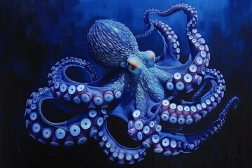 Octopus Arms: Deep Blue Ocean Depths Digital Painting